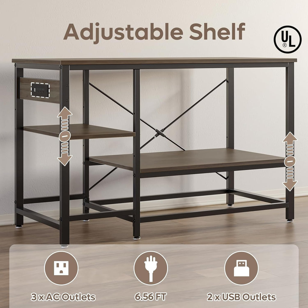 55 Gallon Fish Tank Stand with Charging Station, 49.2x13.8 Metal Aquarium Stand with 3-Tiers Adjustable Storage Shelves, 6-Legs Reptile Terrarium Stand, 700 LBs
