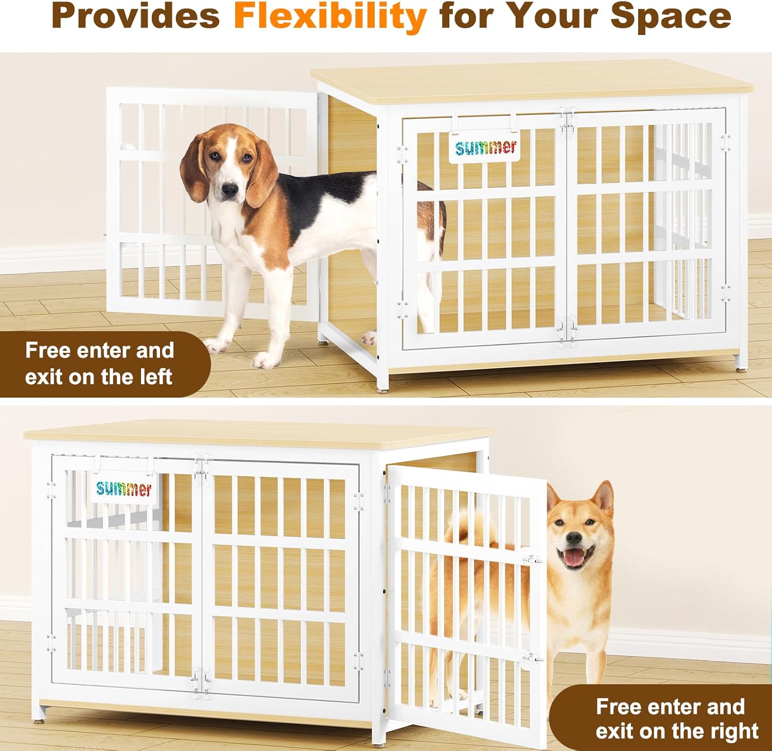 EasyCom Heavy Duty Dog Kennel Indoor with Name Tag, 41" Dog Crate Furniture for Medium Dogs, Double-Doors Sturdy Metal Dog Cage for Anxiety Dog, Decorate House as TV Stand, End Table, Bedside Table