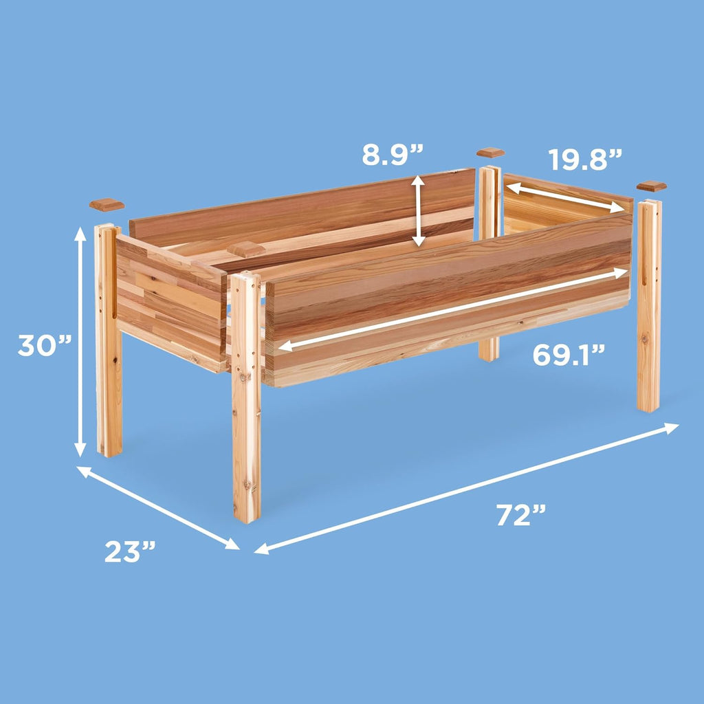 Jumbl Raised Canadian Cedar Garden Bed | Elevated Wood Planter for Growing Fresh Herbs, Vegetables, Flowers, Succulents | 72x23x30”