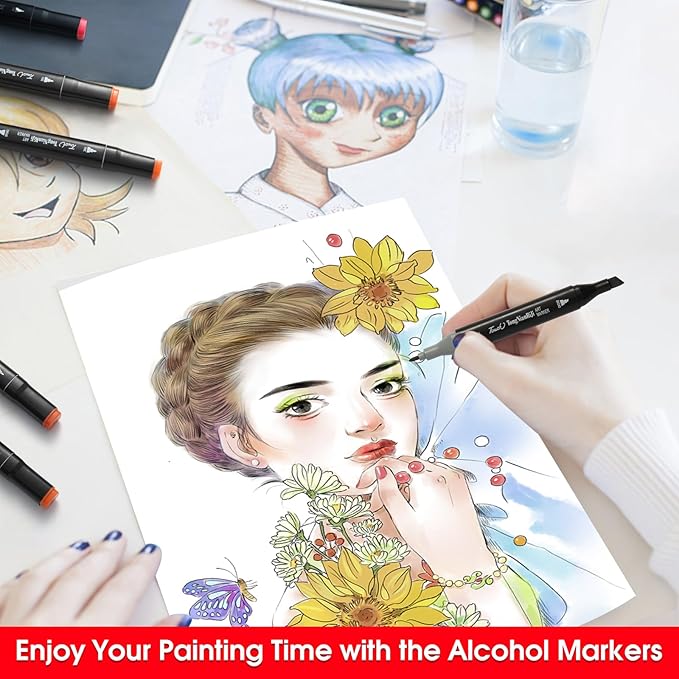 80 Colors Dual Tips Alcohol Markers, Permanent Sketch Art Markers Pens Set with Pen Holder for Kids Adults Coloring,Painting, Sketching, Illustrations