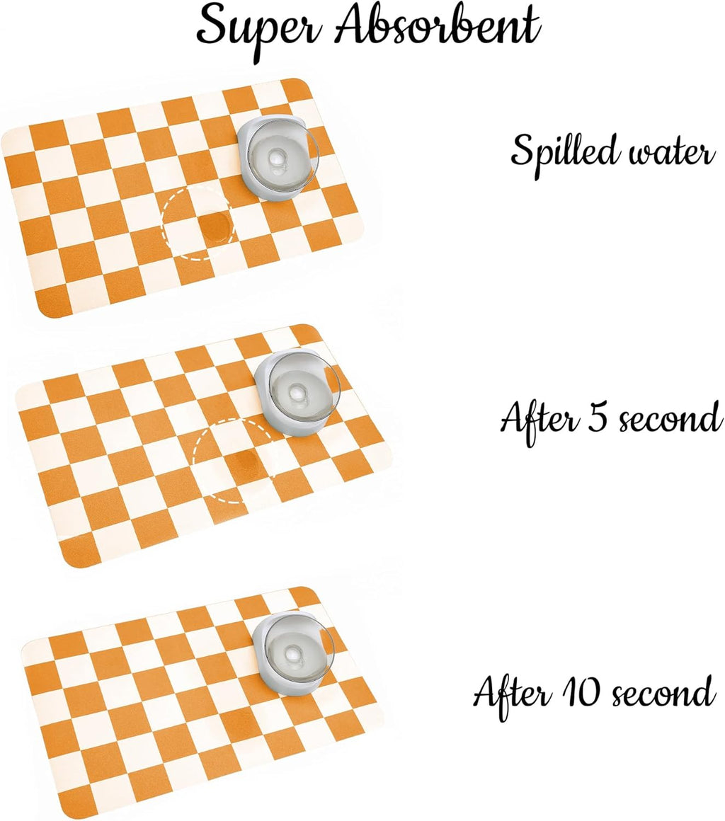 Ralxion Checkered Dog Feeding Mat, Absorbent Mats for Dog Food and Water Bowl, Dispenser, Aesthetic Orange Checkerboard Pet Placemat for Dogs, Cats, Puppy Accessories (Orange, 12 x 19)