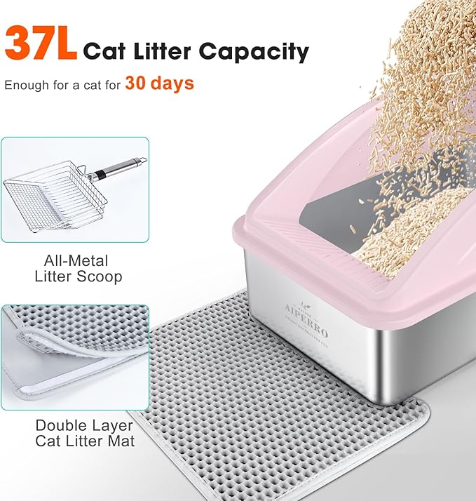 AIPERRO Stainless Steel Litter Box | XL Enclosed Cat Litter Box - Image 6