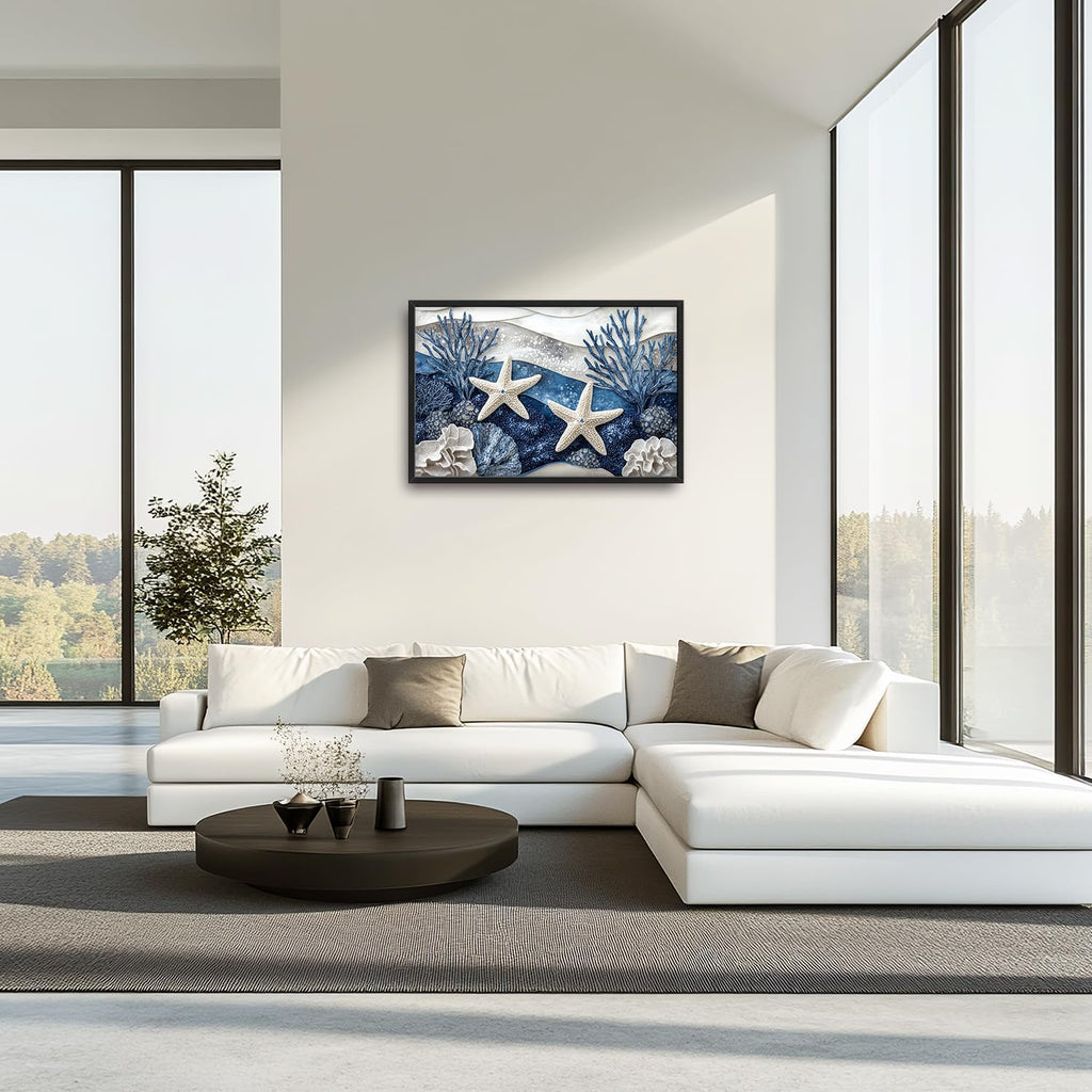 Large Starfish Nautical Wall Art for Living Room, Ocean Canvas Oversized Wall Decor, Sea Animal Modern Framed Pictures Painting Print Artwork for Bedroom Office 36"L x 24"W