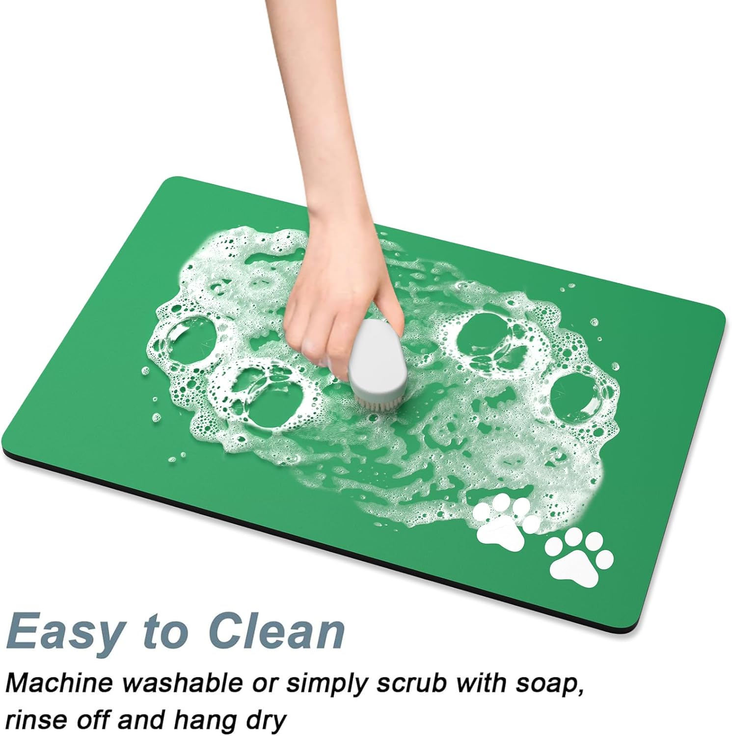 Rnivvi Dog Food Mat, 16" x 24" Footprint Absorbent Dog Cat Bowl Mat for Food and Water, Cute Anti-Slip Rubber Pet Feeding Rug Protect Floors, Puppy Placemat for Feeding & Watering Supplies, Green