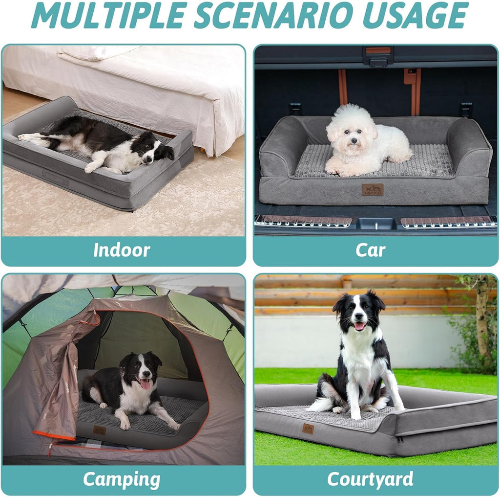 Orthopedic Dog Bed for Extra Large Dog, XL Pet Couch for XLarge Size Dog, Big Supportive Foam Bolster Sofa with Waterproof Lining Cover, Comfort, Washable, 48x32x7.5 in, U Shape, Grey