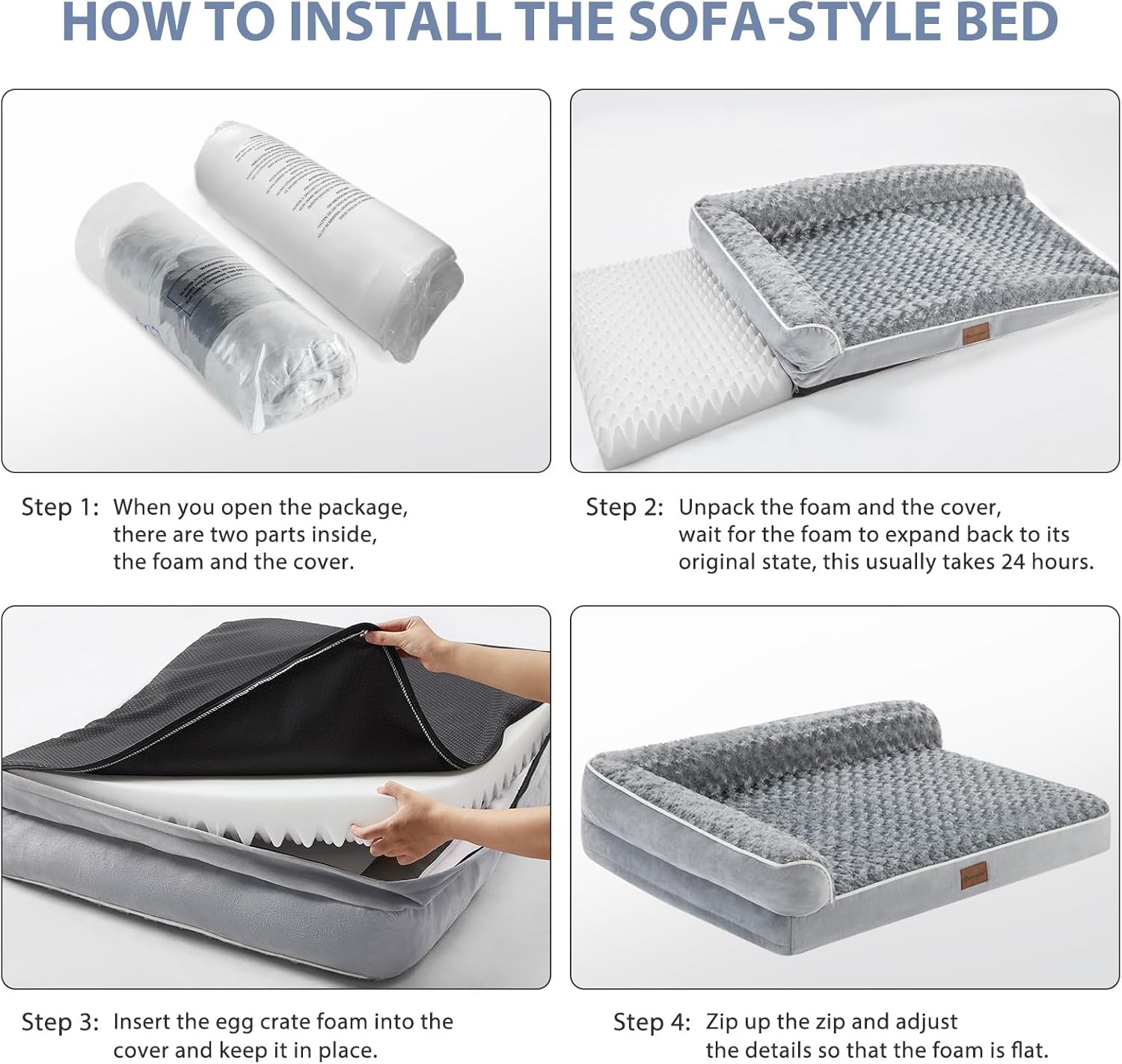 BFPETHOME Orthopedic Dog Bed for Extra Large Dogs-Big Waterproof Sofa Dog Bed with Removable Washable Cover, Large Pet Bed with Waterproof Lining and Nonskid Bottom,Pet Bed for Large Dogs, Grey