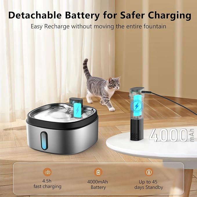 Wireless Cat/Dog Water Fountain 7L/236oz/1.8Gal, DRLWXYSJ Stainless Steel - Image 6
