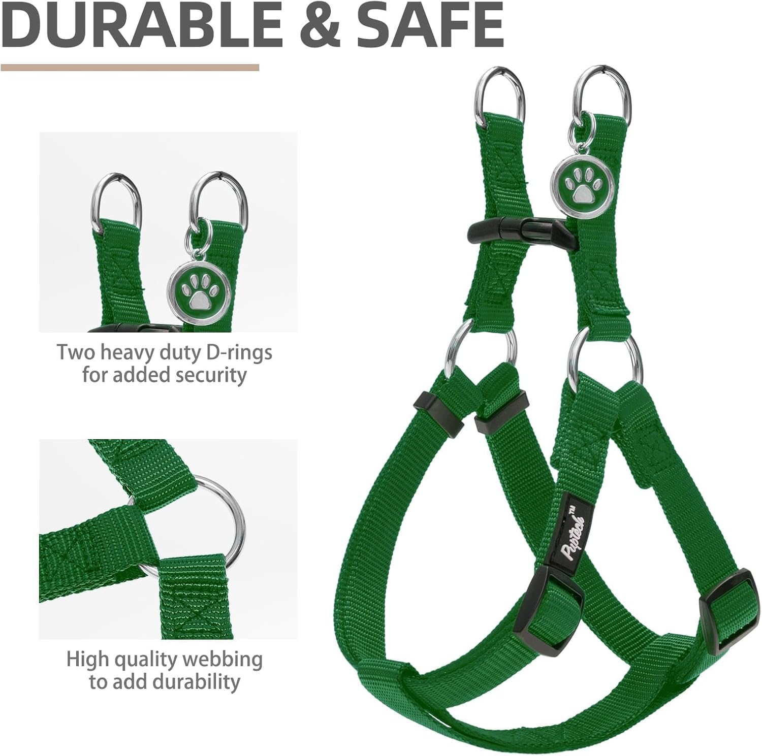 PUPTECK No Pull Dog Harness Soft Adjustable Basic Nylon Step in Puppy Vest Outdoor Walking with ID Tag, Blackish Green, XS