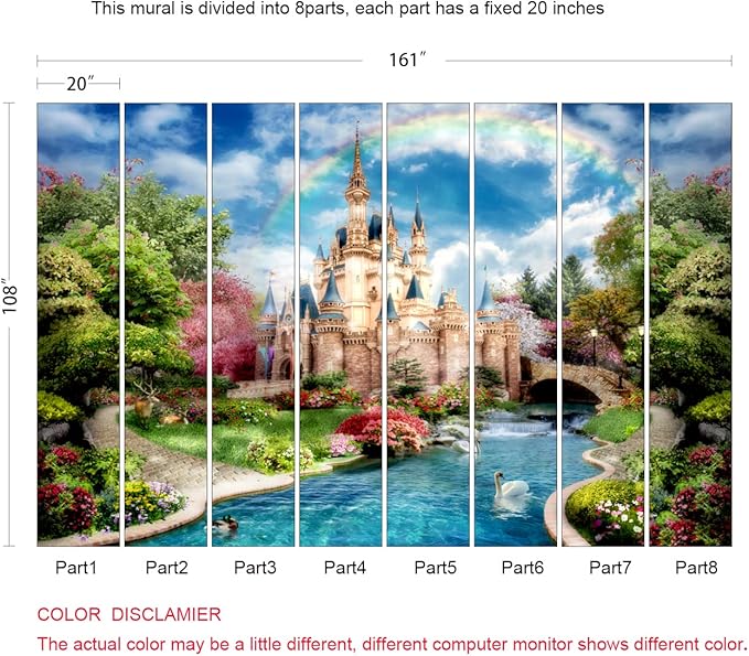 Castle Mural Wallpaper for Kids Bedroom Beautiful Fairytale World Nursery Wall Mural (Not Peel n' Stick)