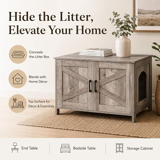 Homhedy Cat Litter Box Enclosure, Wooden Cat Washroom Furniture - Image 2