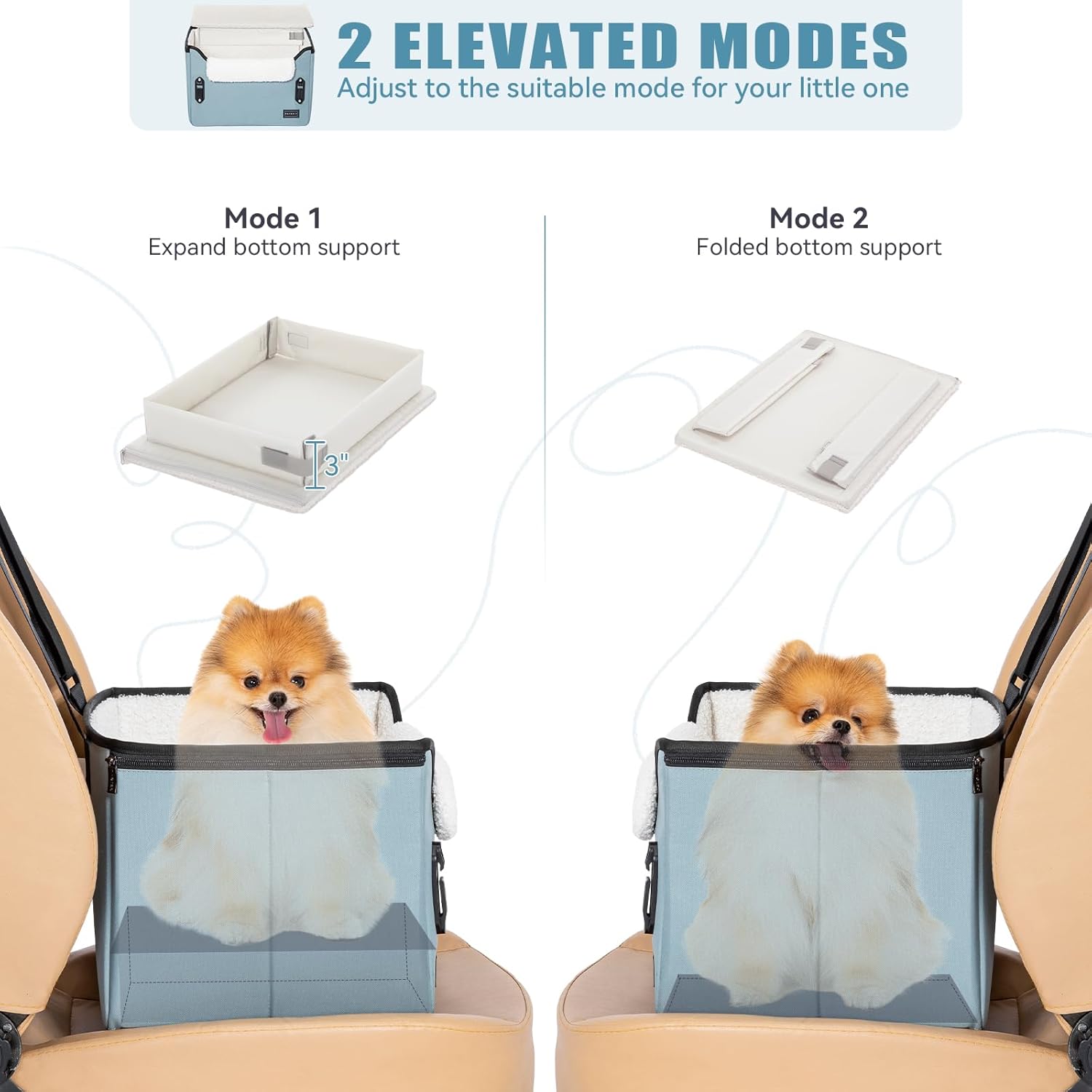 PETSFIT Dog Car Seats for Small Dogs, Patent Safe Buckles Dog Booster Car Seat, Pet Car Seat with Safety Belt, Suitable for Small Pets Up to 25lbs (Mint Green)