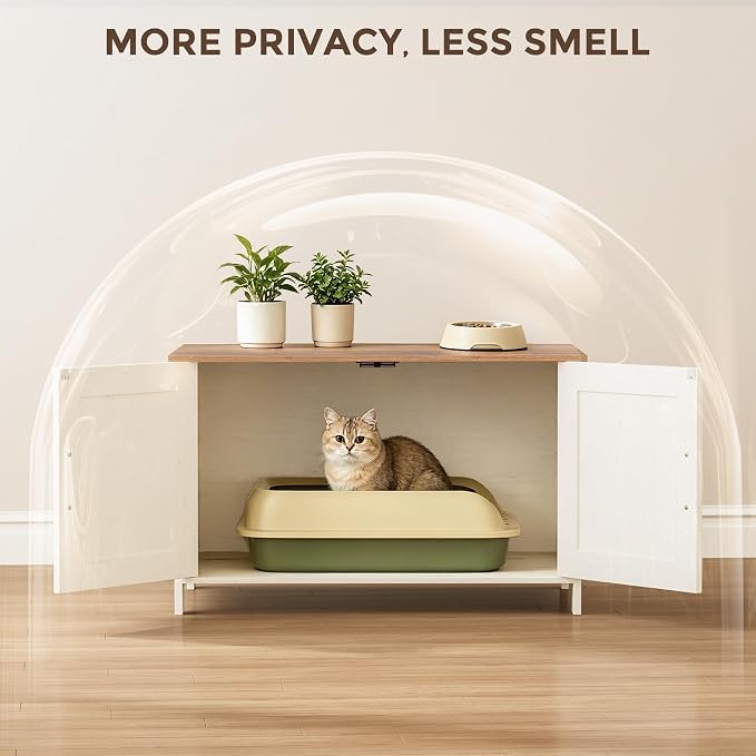 Homhedy Cat Litter Box Enclosure, Litter Box Furniture Hidden - Image 2