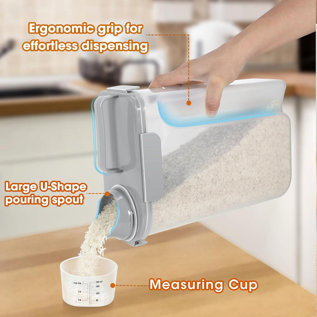 Dog Cat Food Storage Container, 5-7 Lbs Airtight Pet Food Storage Container with Easy-Pouring Spout and Portable Handle, Bird Seed Dispenser, Kitchen Organizer for Rice Cereal Flour -Light Grey