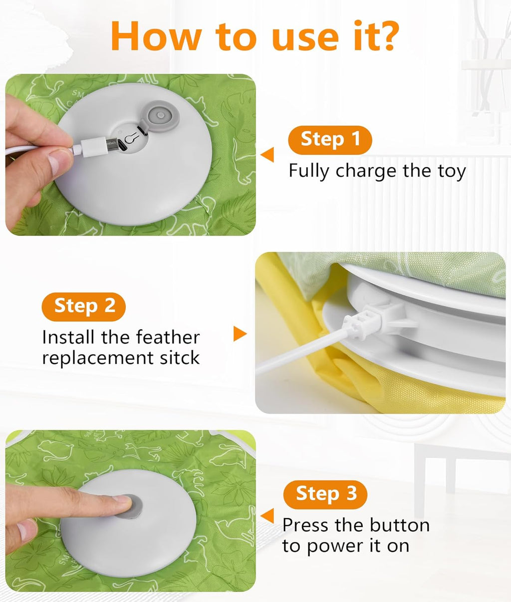 Interactive Cat Toy, Rechargeable Cat Toys for Bored Indoor Adult Cats, Hide and Seek Cat Toy with Motion Activated, Feather Toys, Chirping, Exercise Toys for Indoor Bored Adult Cats