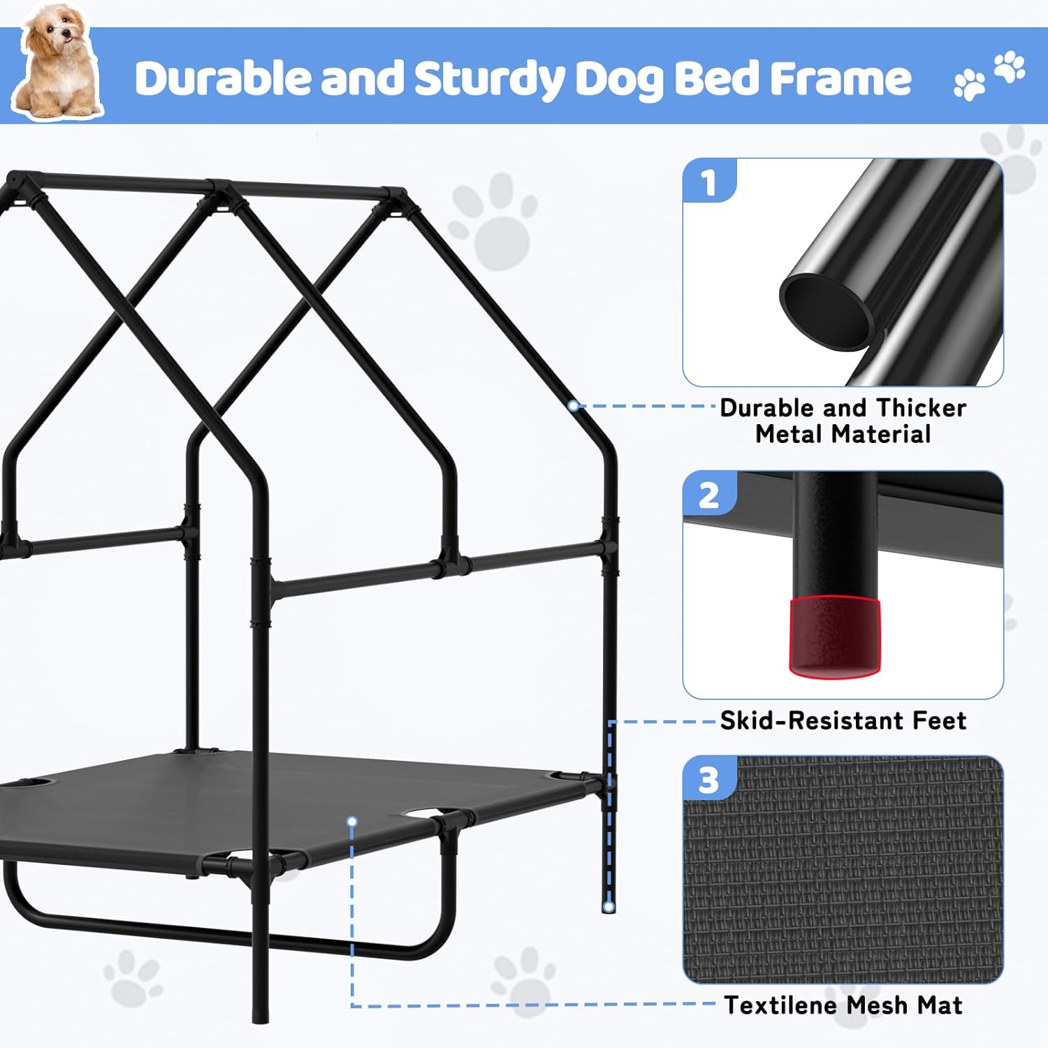 48” Extra Large Dog House-2-in-1 Extra Large Dog House with 8.5” Elevated Dog Bed-Weatherproof Waterproof Outdoor Dog House,Easy to Clean