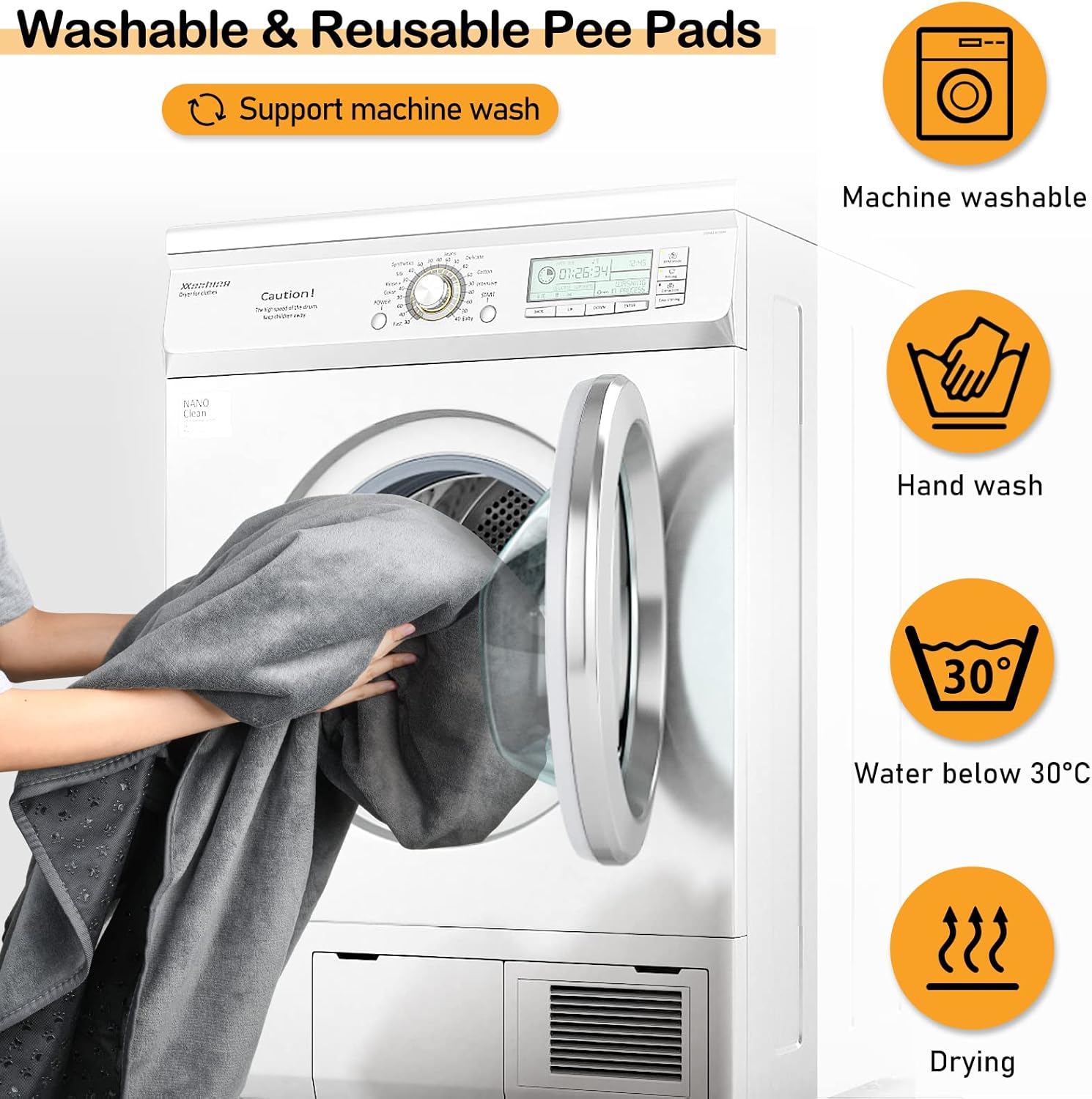 LOOBANI Non-Slip Washable Pee Pad for Dogs, 1 Pack Extra Large Reusable Dog Mat for Floor, Fast Absorbent Pet Whelping Pads, Puppy Playpen Mat for Incontinence, Housebreaking, Crate, 82x120in, Gray