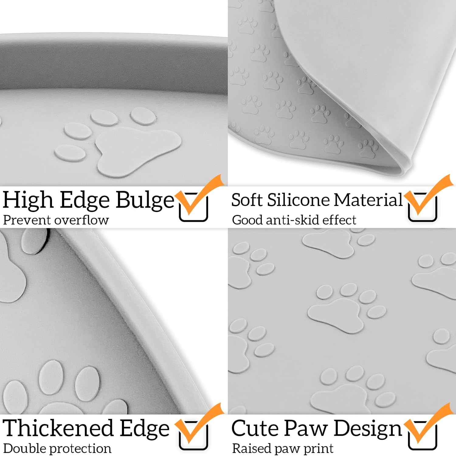 KPWACD Dog Food Mat Anti-Slip Bowl Mats for Food and Water, High-Lips Waterproof Pet Placemat Prevent Messy Spills to Floor, Silicone Puppy Feeding Trays for Large Medium Small Dogs Cats