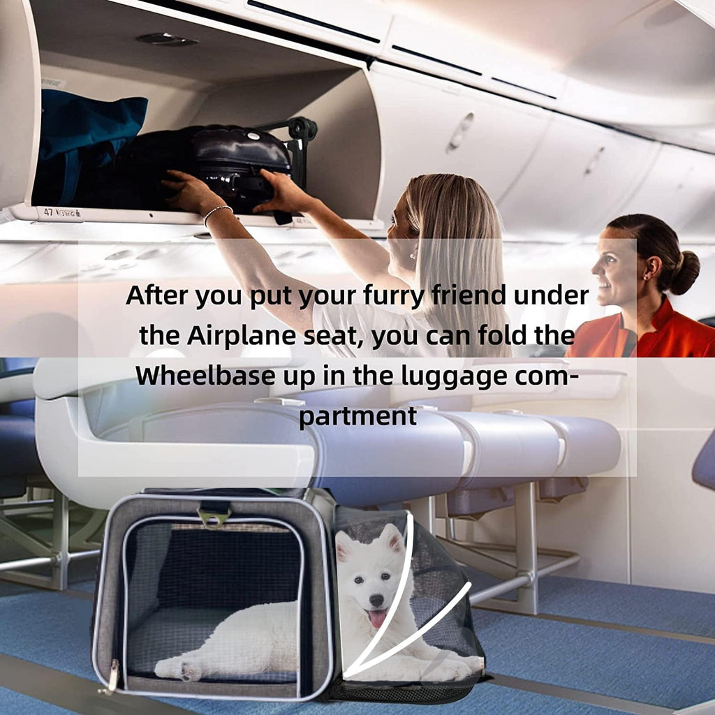 Airline Approved Expandable Premium Pet Carrier on Wheels- Two Sided Expandable Rolling Carrier- Designed for Dogs & Cats- Extra Spacious Soft Lined Carrier! (Grey)