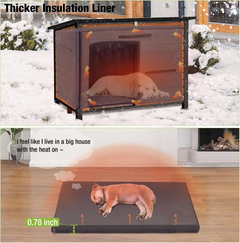 GUTINNEEN Large Insulated Dog House for Winter Outdoor Dog Kennel with Anti-Chewing Metal Frame for Medium to Large Dogs, Brown Color