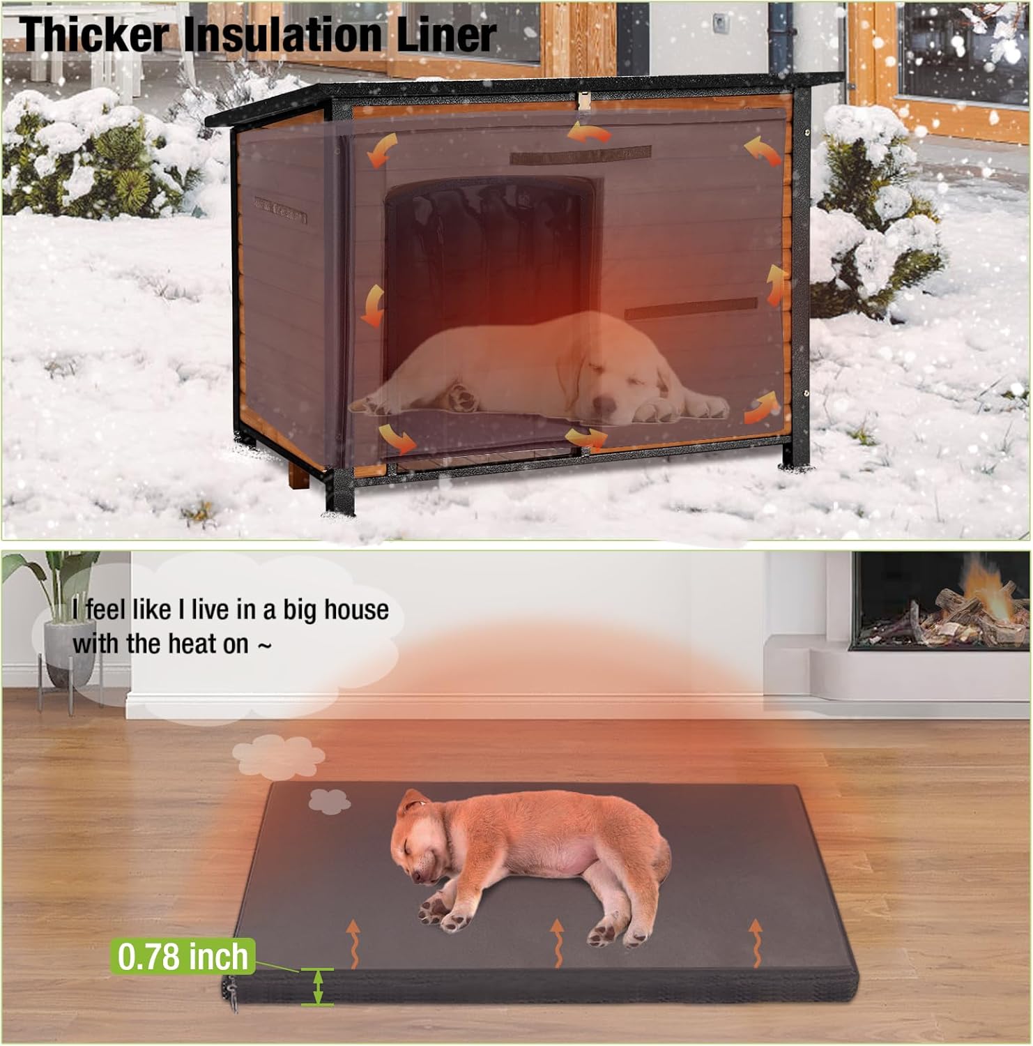 GUTINNEEN Large Insulated Dog House for Winter Outdoor Dog Kennel with Anti-Chewing Metal Frame for Medium to Large Dogs, Brown Color