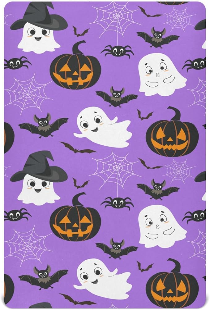 Ghost Halloween Crib Sheets Soft Breathable Fitted Baby Playard Sheets Mattress Cover for Girl Boys, 39" x 27" x 5"