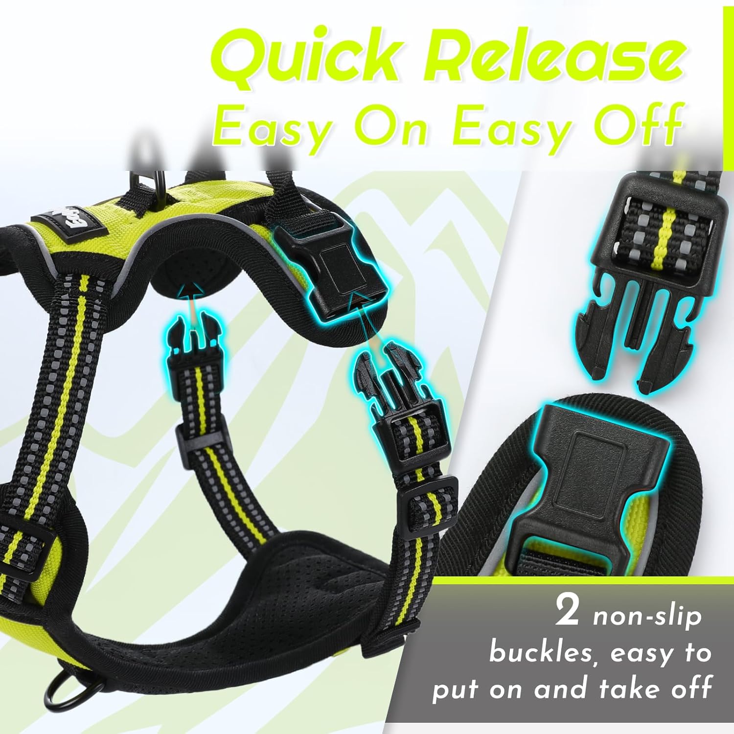 Eagloo Small Dog Harness No Pull, Service Vest with Reflective Strips and Control Handle, Adjustable and Comfortable for Walking, No Choke Pet Harness with 2 Metal Rings, Green, XS