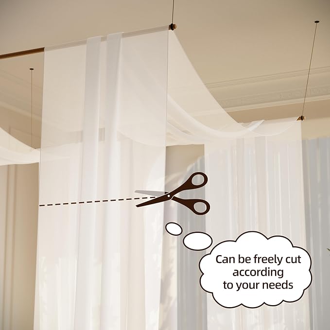 lazyzzz White Canopy Bed Curtains Princess Bed Canopy Scarf for Queen/King Metal Bed Frame,Wood Frame Bed, Bed Canopy for Girls Boys-2 Panel Sheer Curtain 39.4" W x 315" L