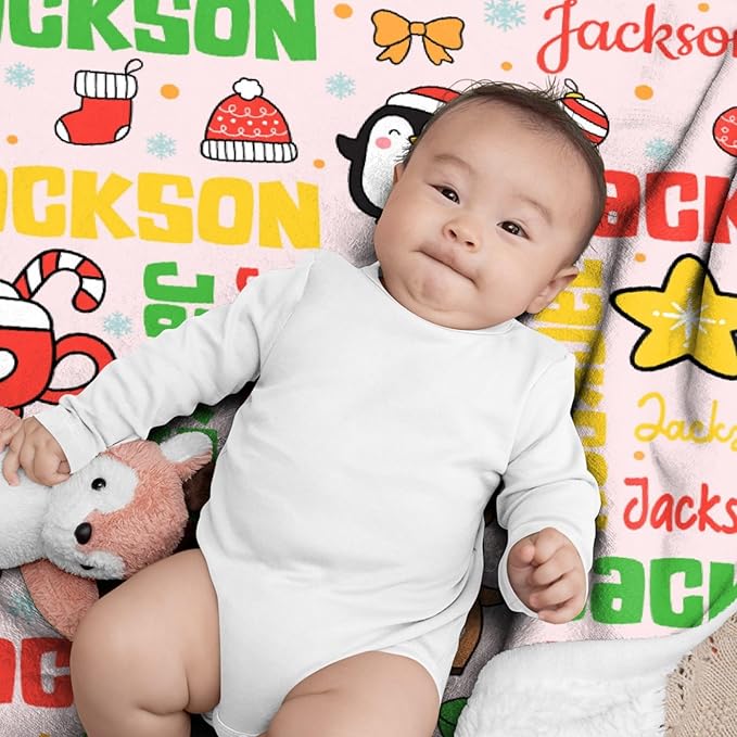 Custom Name Blanket | Personalized Holiday Blanket for Boys & Girls | Plush, Cozy | Christmas Decor Gift | 30"x40" - Toddler/Crib Size