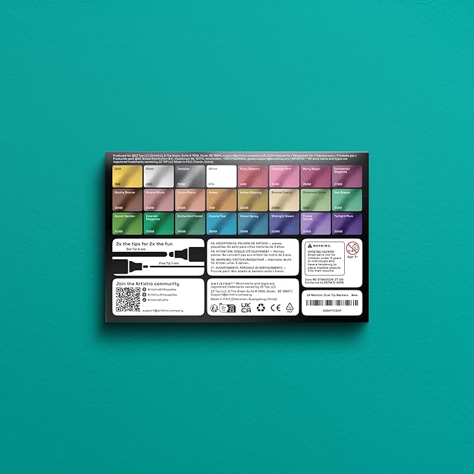 ARTISTRO 24 Metallic Acrylic Paint Markers for Rock, Fabric, Wood, Glass, Craft, Decoration - Dual-Tip Paint Pens - Stocking Stuffers, Christmas Gift Idea for Teens, Grandkids, Kids - Art Supplies