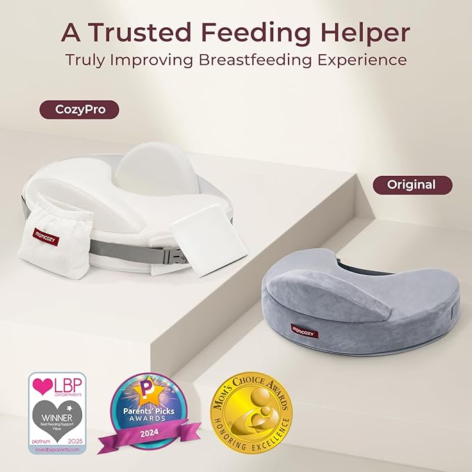 Momcozy CozyPro Nursing Pillow - All Around Lumbar & Arm Support - Safety Fence, Firm & Springy Memory Foam-Stable, Ergonomic Support, Easier Breastfeeding, Wider Cushion, Adjustable, Removable Cover