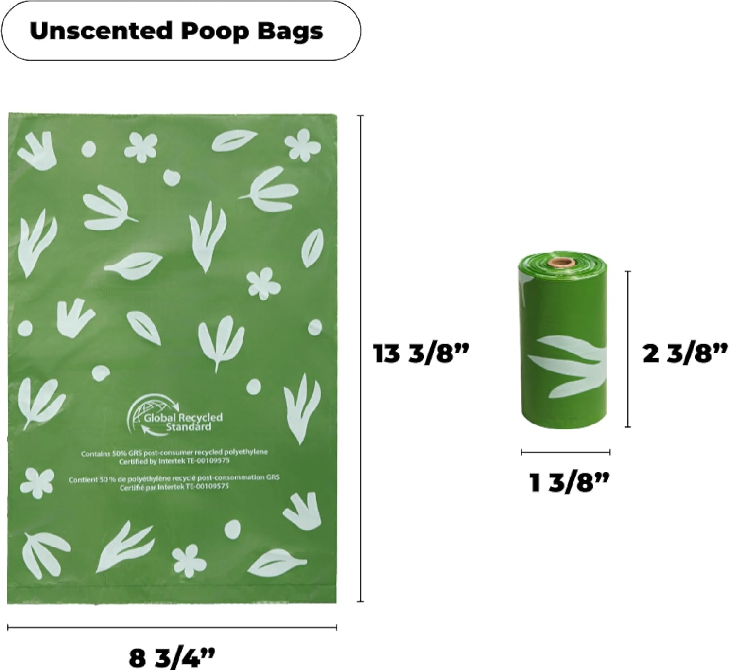 Best Pet Supplies Poop Bags for Dogs, 50% Post-Consumer Recycled Content dog waste bags on rolls, fits all poop bag holders for leashes - 150 Count, Green, Unscented
