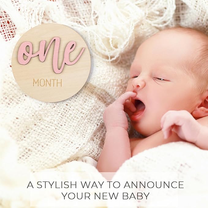 Monthly Baby Girl Milestone Circles: Newborn Milestone Age Wooden Cards from 1-12 Months - Birth One Month Markers Discs for Girls Photo Props