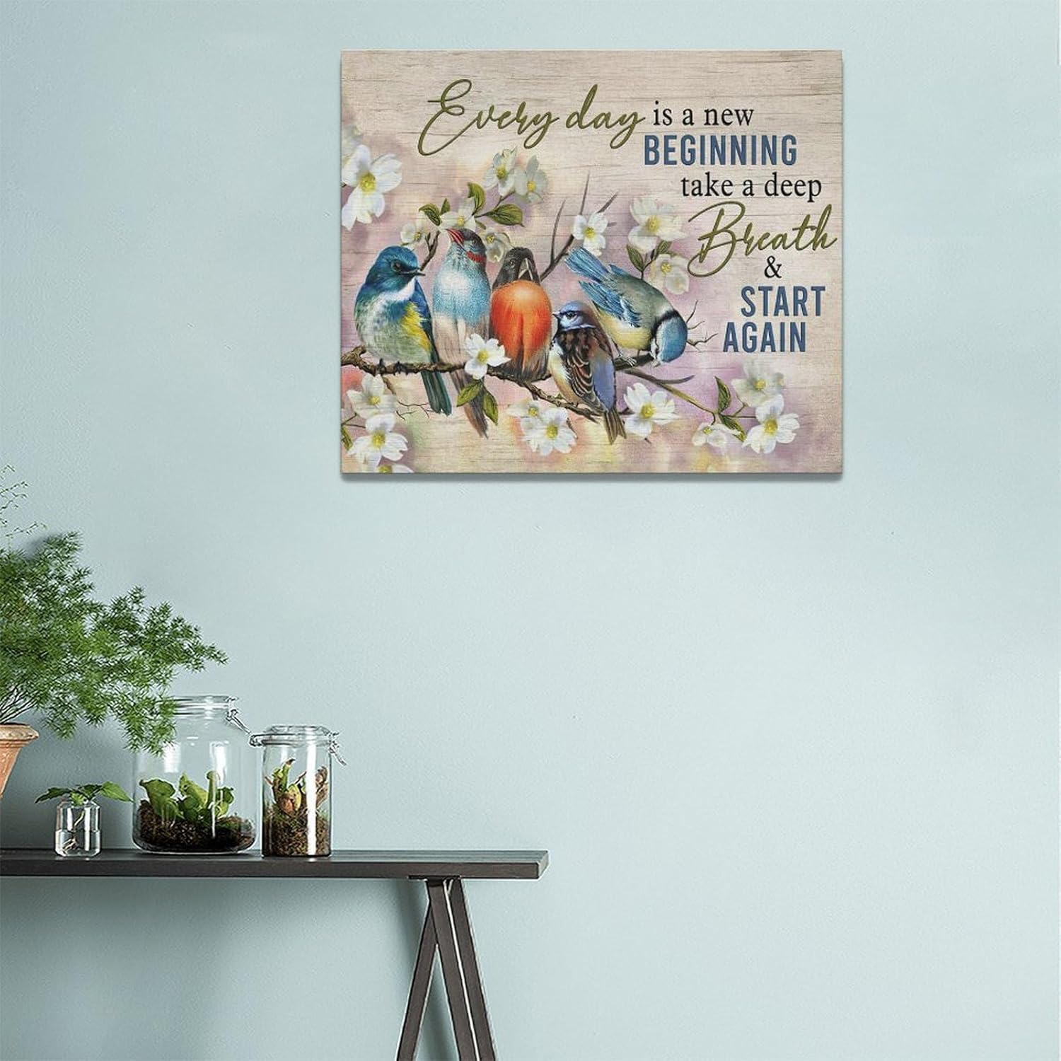 Bird Wall Art Farmhouse Flower Branch Pictures Rustic Country Birds Wall Decor Floral Canvas Print Painting Artwork for Bathroom Living Room Bedroom 20"x24"