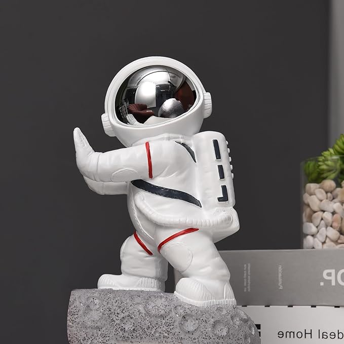 Space Theme Bookends - Astronaut Kids Book Stoppers, Heavy Duty Resin Bookends for Shelves (D-Silver Color)