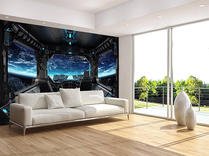 Outer Space Views from The Spaceship Wall Mural Wallpaper for Bedroom Living Room(Not Peel n' Stick)