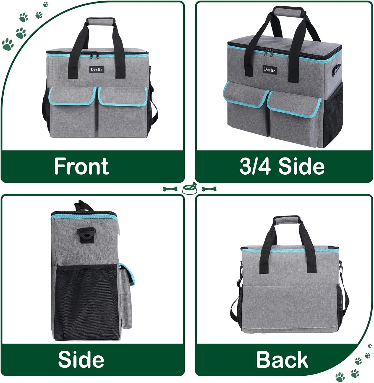 Large Pet Travel Bag Organizer - Dog & Cat Tote with Food Containers, Bowls, Feeding Mat, Perfect for Camping, Hiking (Multi-Pocket Design)