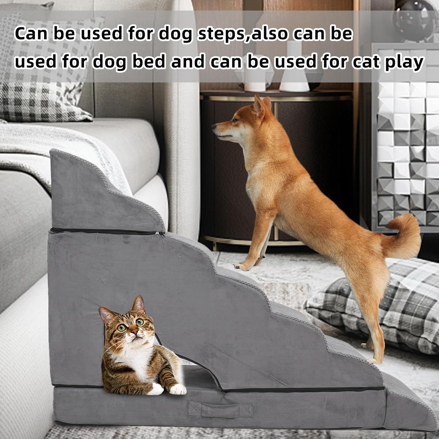 Dog Stairs & Steps for High Beds 30-36 inches High Tall, LitaiL Pet Stairs/Steps for High Beds 34 inch High for Small Large Dogs, Non-Slip 7 Steps Dog Ramps for Old Dogs/Cats
