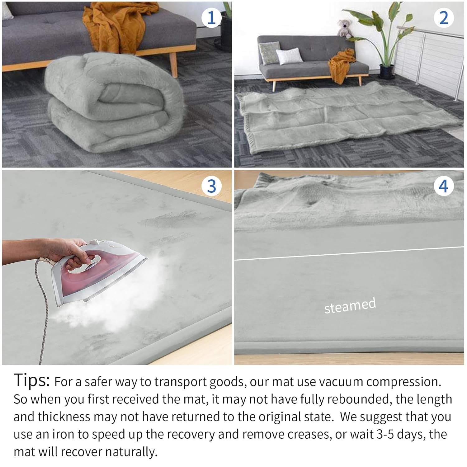 Baby Play Mat for Floor,1.3" Thick Elasti-Foam 50x50 Playpen Mat for Toddlers Infant Kids,Water-Repellent Soft Coral Velvet Tummy Time Mat,Non Slip Crawling Mat,Tatami Mat(Light Grey)