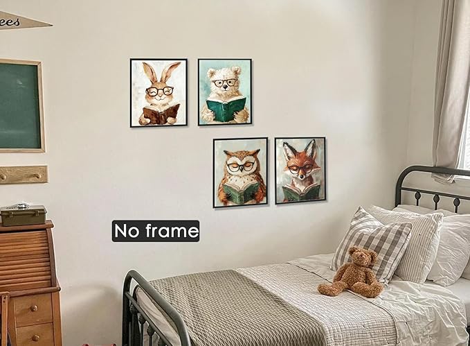 ShowDraven Woodland Nursery Animals Decor Wall Art Prints Poster, Baby Nursery Room Bedroom Bathroom Playroom Wall Art Decor for Nursery Kids Girls Gifts, Classroom Wall Decor, 8x10 Inch Unframed