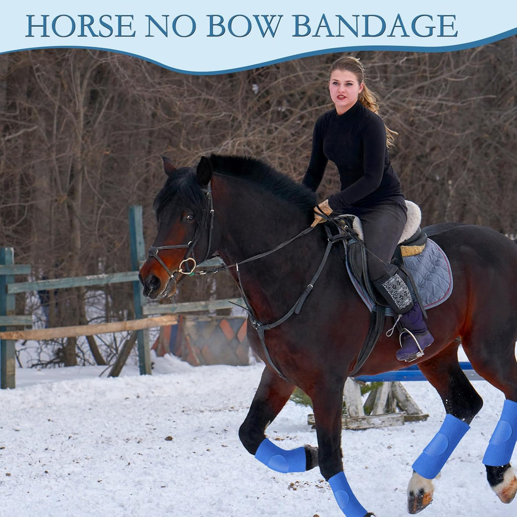 Set of 4 Horse No Bow Bandage 3D Contoured Standing Wrap Bandages Stable Nylon Horse Leg Wraps for Helping Prevent Horse from Tendon Damage and Keep Horses Clean and Safe (Dark Blue)