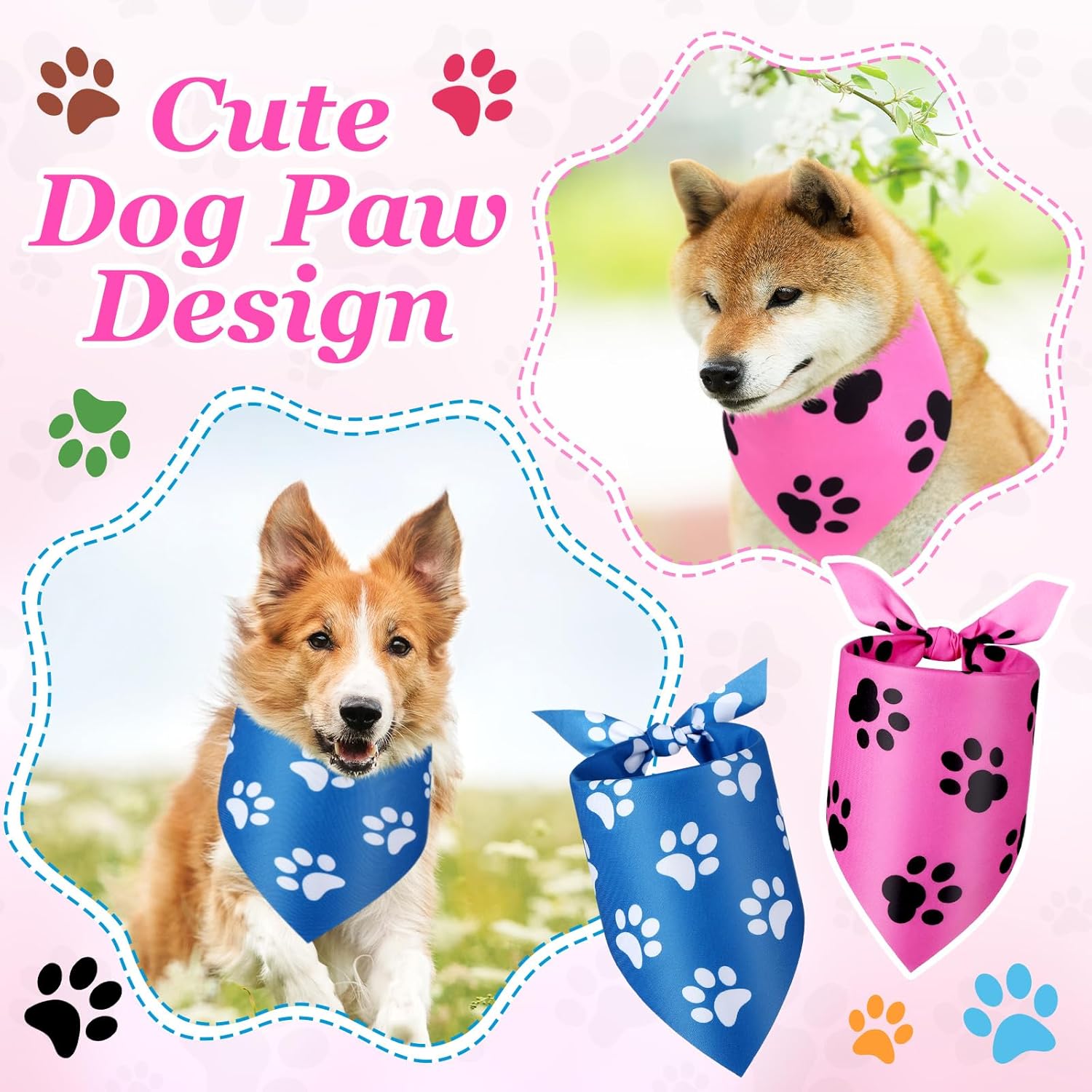 Abbylike 50 Pcs Paw Print Dog Bandanas Bulk Cute Footprint Bandanas for Dogs Triangle Kerchief Bib Scarf for Pets Halloween Party Costume Photo Props Daily Accessories Pet Shops (31.5 x 21.7 x 21.7)