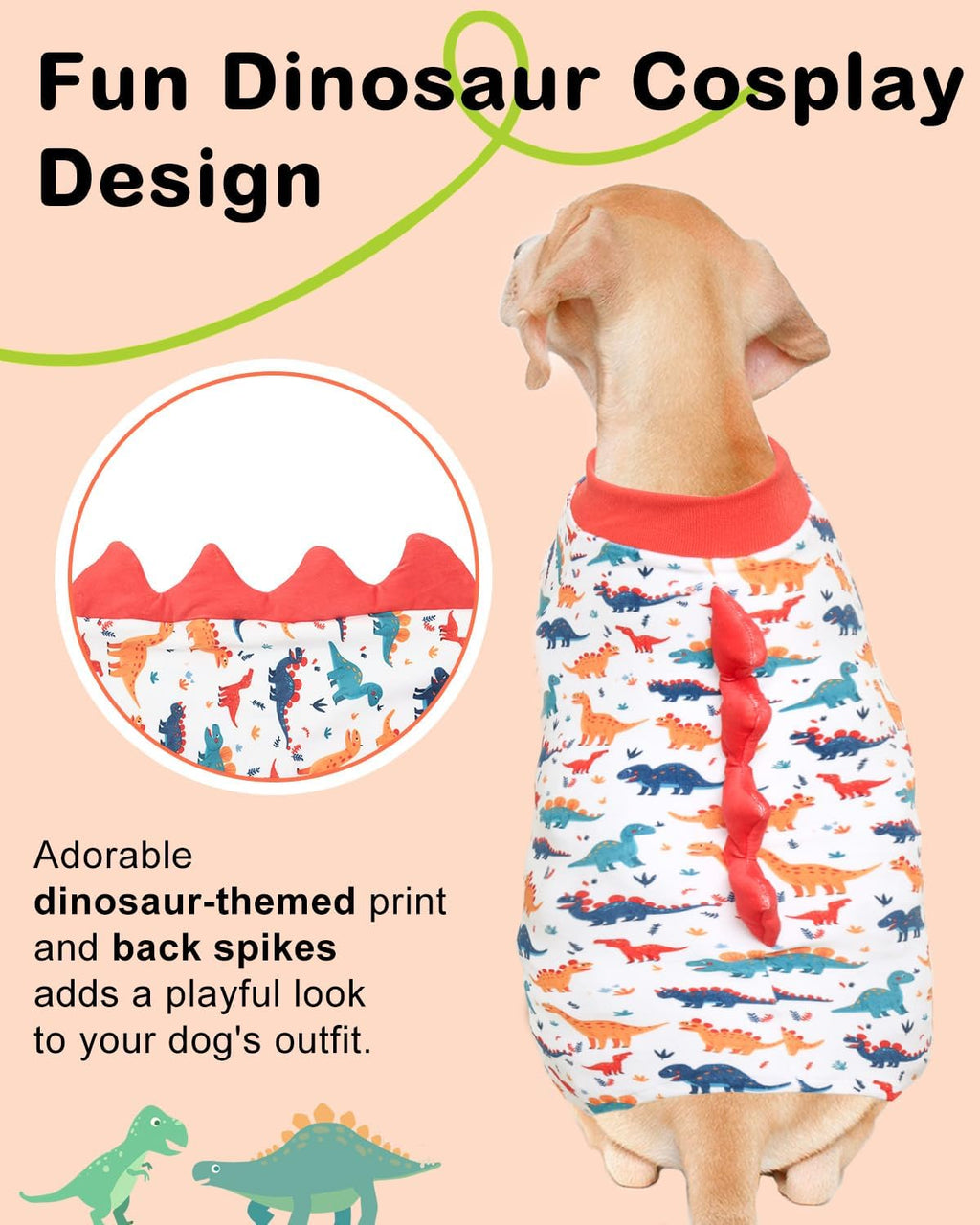 CuteBone Dinosaur Costume Dog Pajamas, Stretchy Spandex Crystal Velvet Sleepwear Coat for Small Dogs, Soft & Warm Pet Outfit Clothes for Cold Weather, Cozy Pullover Design COSP02-4XL