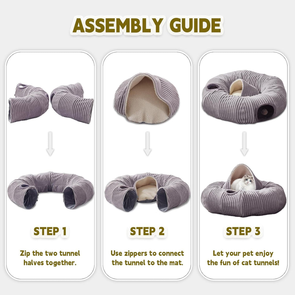Cat Tunnel Bed for Indoor Cats,Cat Donut Tunnel Toy with Washable Circle Cushion,Blackout Tent, Multifunctional Playground Toys Hideplace for Kitty, Kitten, Rabbit,Ferret