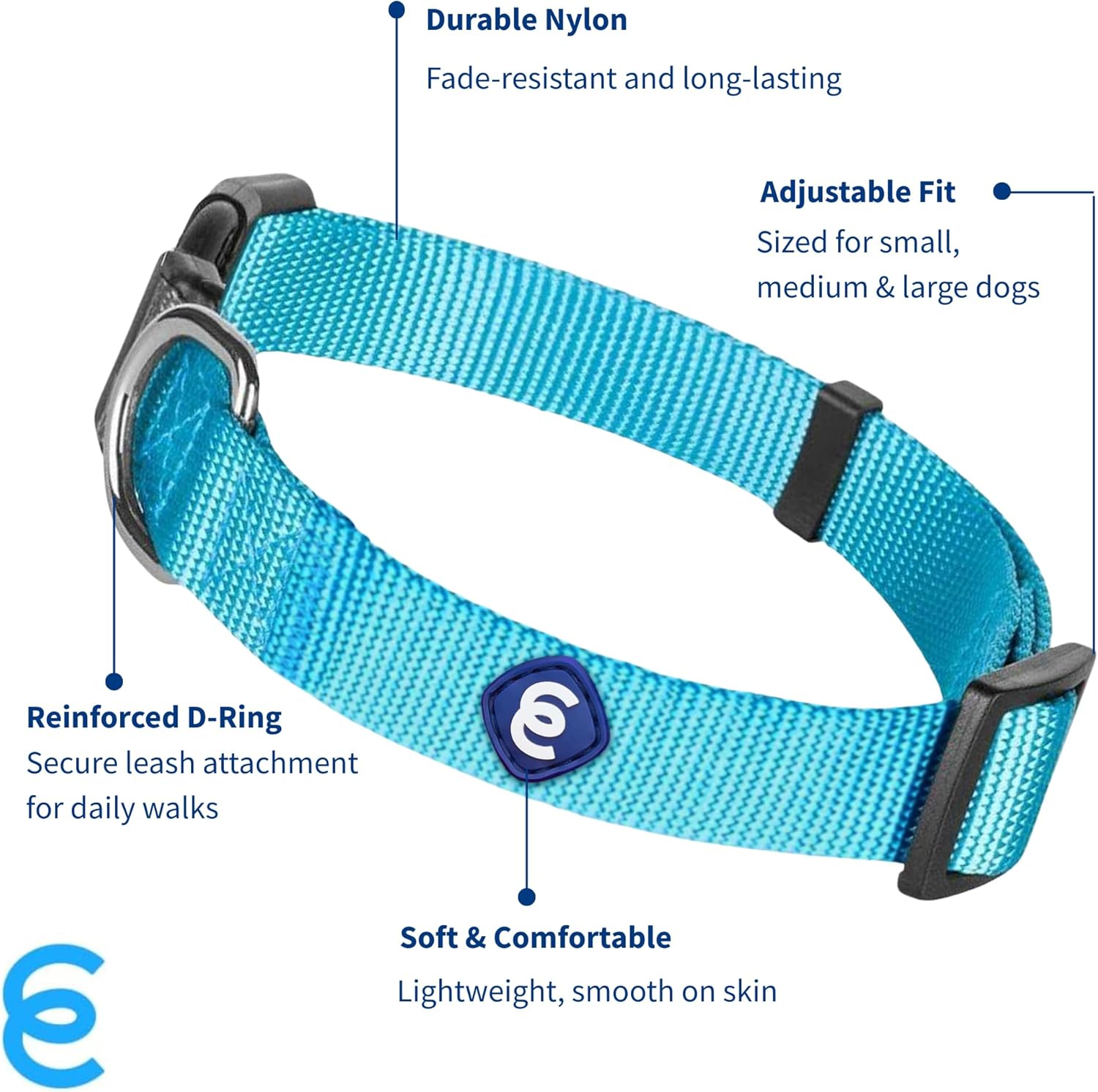 Blueberry Pet Essentials Large Dog Collar in Turquoise | Adjustable & Eco-Friendly Durable Nylon Strap | Classic Collar for Large Dogs, Boy & Girl Pets