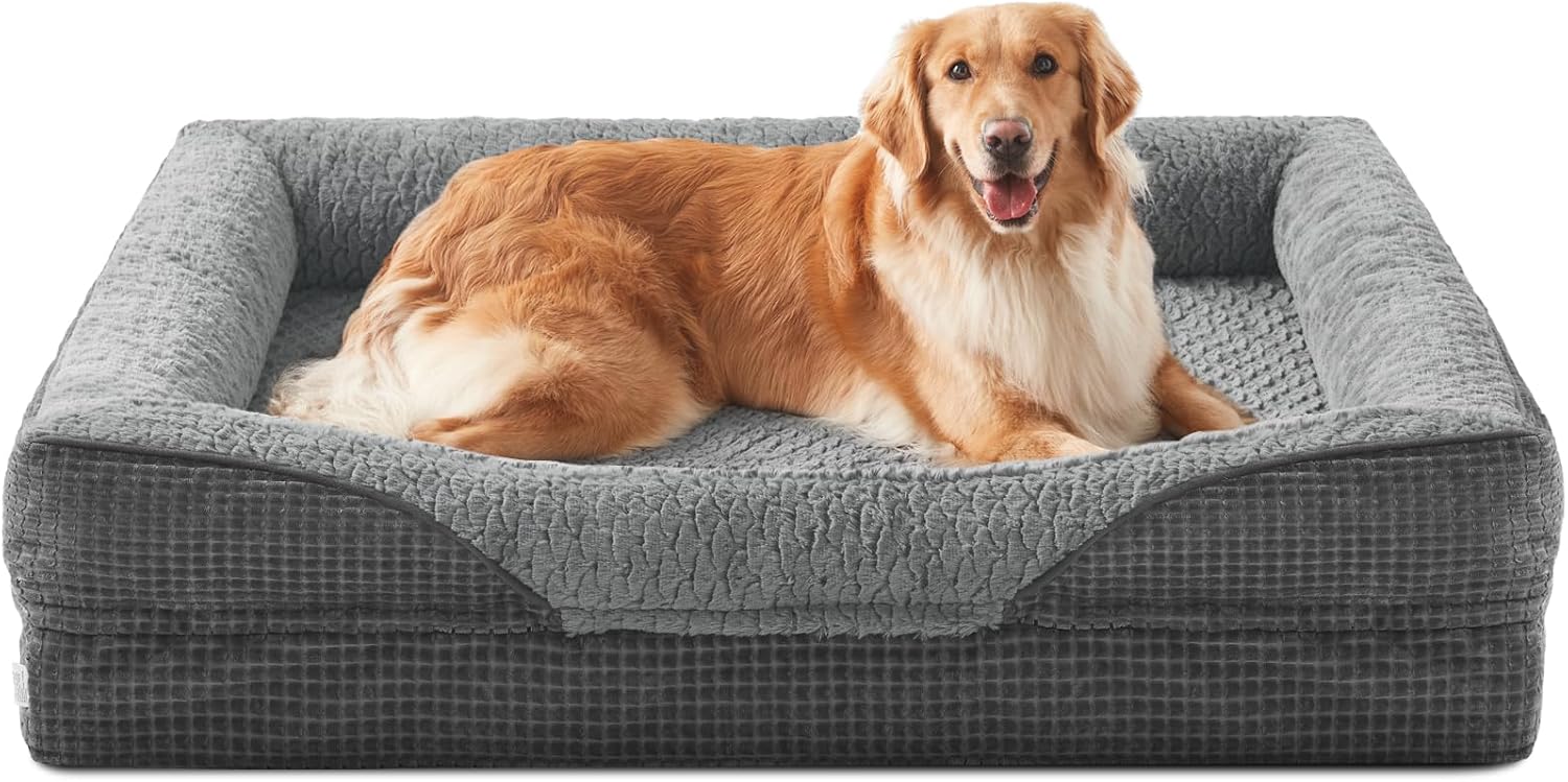 INVENHO Orthopedic Dog Beds Large Sized, XL Washable Egg-Crate Memory Foam Dog Couch Bed with Washable Removable Cover, Waterproof Lining and Nonskid Bottom
