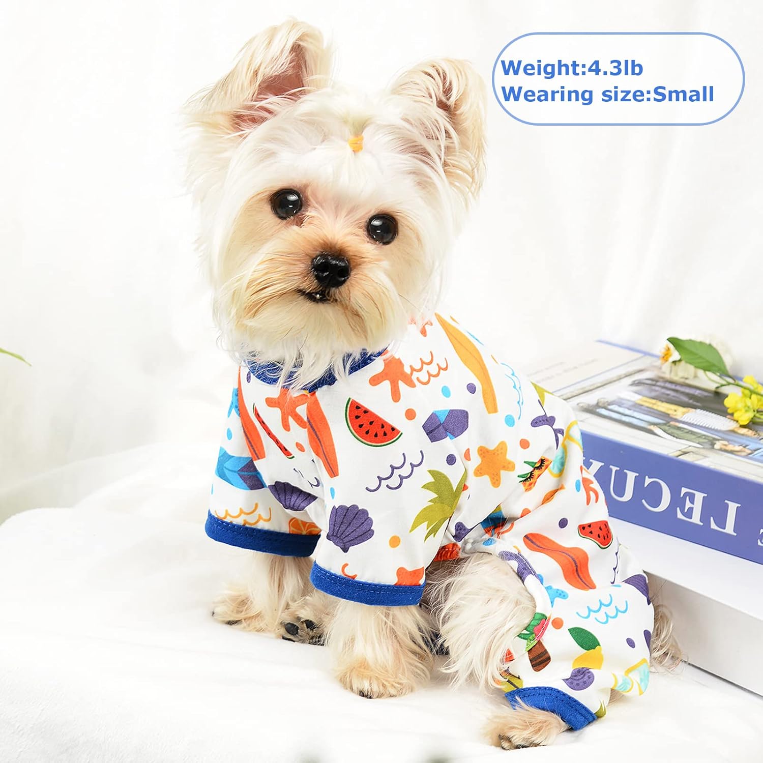 Dog Pajamas Pjs Fall Summer Dog Clothes for Small Dogs Girl - Boy - Medium Size Dogs, Soft Stretchy Puppy Clothes Doggie Onesies Cat Pet Jammies Outfit (Beach, Large)