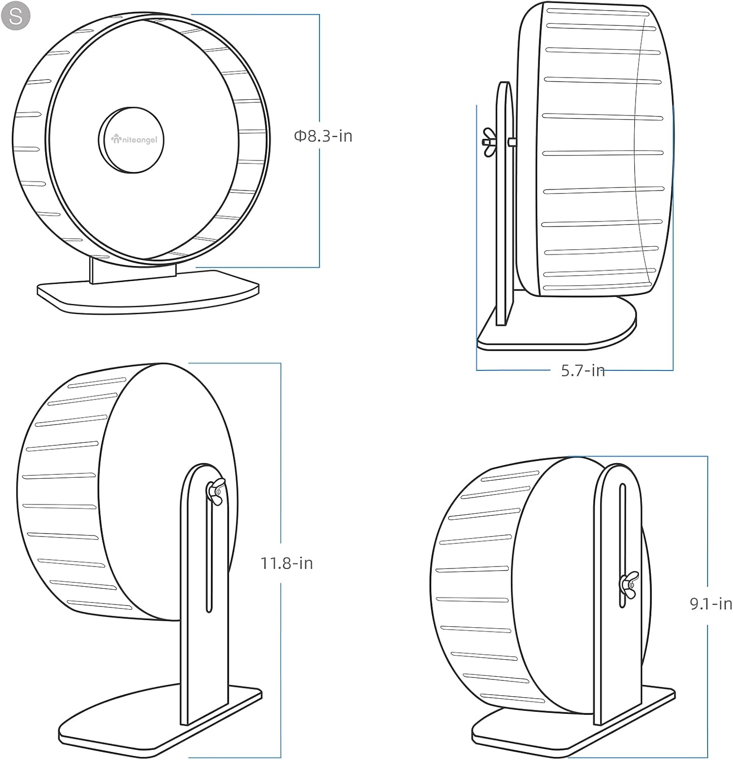 Niteangel Super-Silent Hamster Exercise Wheels: - Quiet Spinner Hamster Running Wheels with Adjustable Stand for Hamsters Gerbils Mice Or Other Small Animals (S, Transparent)