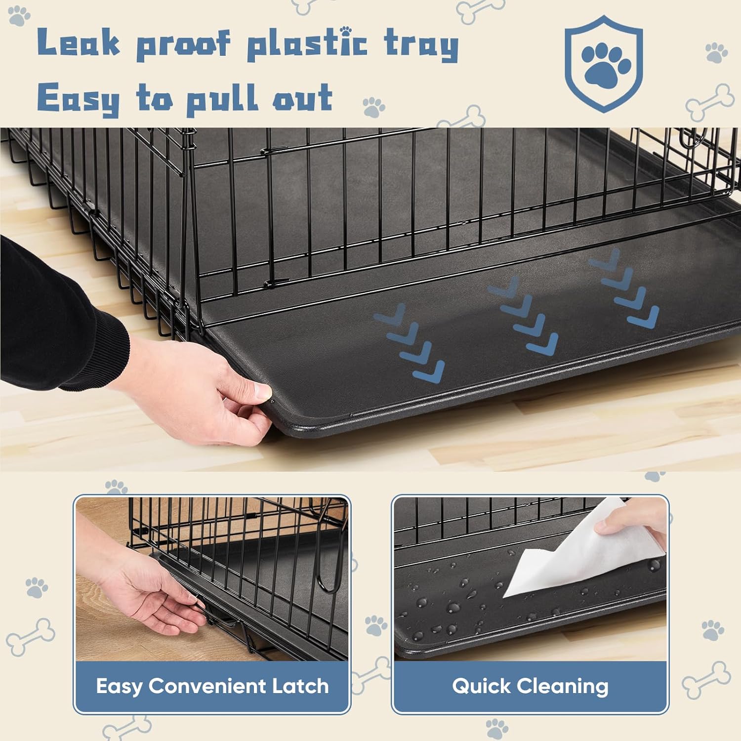 DUMOS Dog Crate, 24 Inch Medium Single Door Dog Cage with Divider Panel and Plastic Leak-Proof Pan Tray, Folding Metal Wire Pet Kennel for Indoor, Outdoor, Travel