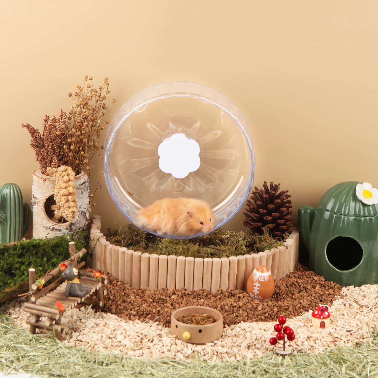 Bucatstate Hamster Exercise Wheel Super-Silent with Adjustable Base Dual-Bearing Cage Accessories Quiet Spinning Running Wheel for Dwarf Syrian Hamster Gerbils and Other Small Animals