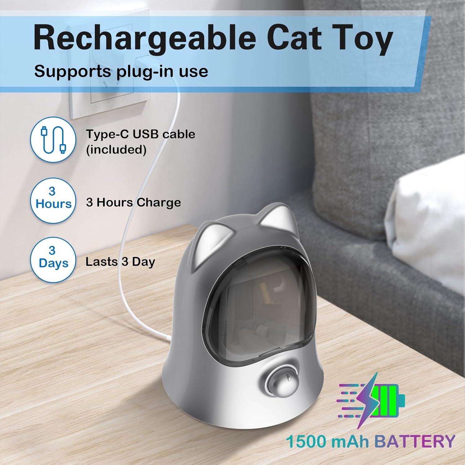Cat Laser Toys for Indoor Cats, Random Trajectory Laser Cat Toy, Interactive Cat Toys for Bored Indoor Adult Cats/Kittens/Dogs (Silver)